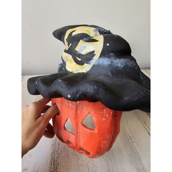 Vintage walnut ridge paper mache pumpkin witch mask painting Halloween decor 199 - Picture 4 of 10